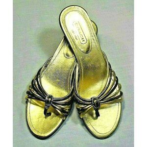 NEW COACH GOLD STRAPY KITTEN HEEL SANDALS 8.5 M